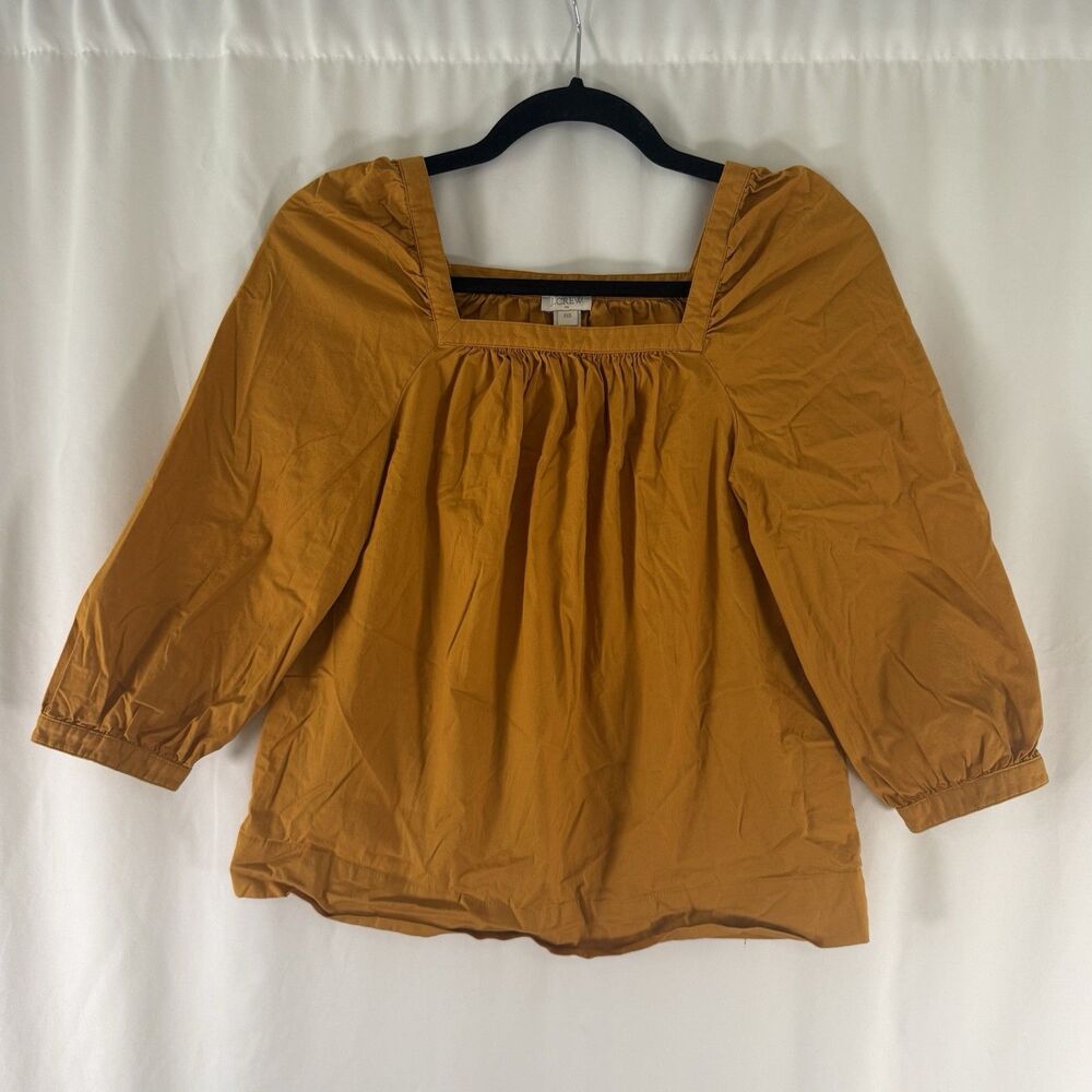 J. Crew Blouse Women's XXS Mustard Yellow Square Neck 3/4 Sleeve Cotton Blend